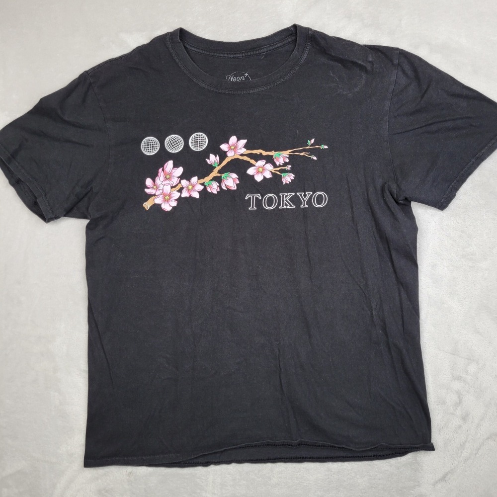 Neon Riot Shirt Mens Large Black Crewneck Short Sleeve Tokyo Japan Blossom Adult